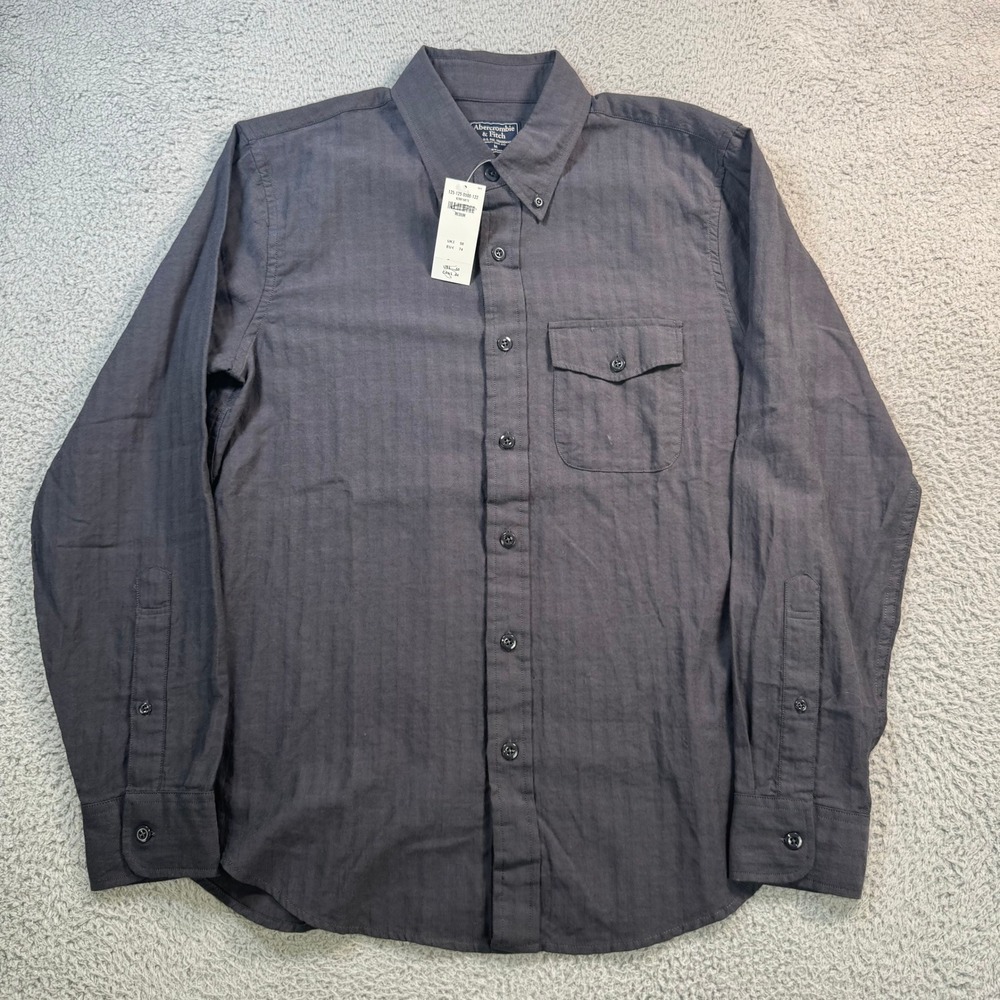 Abercrombie & Fitch Mens Medium Dark Gray Herringbone Button Down Shirt 11080
